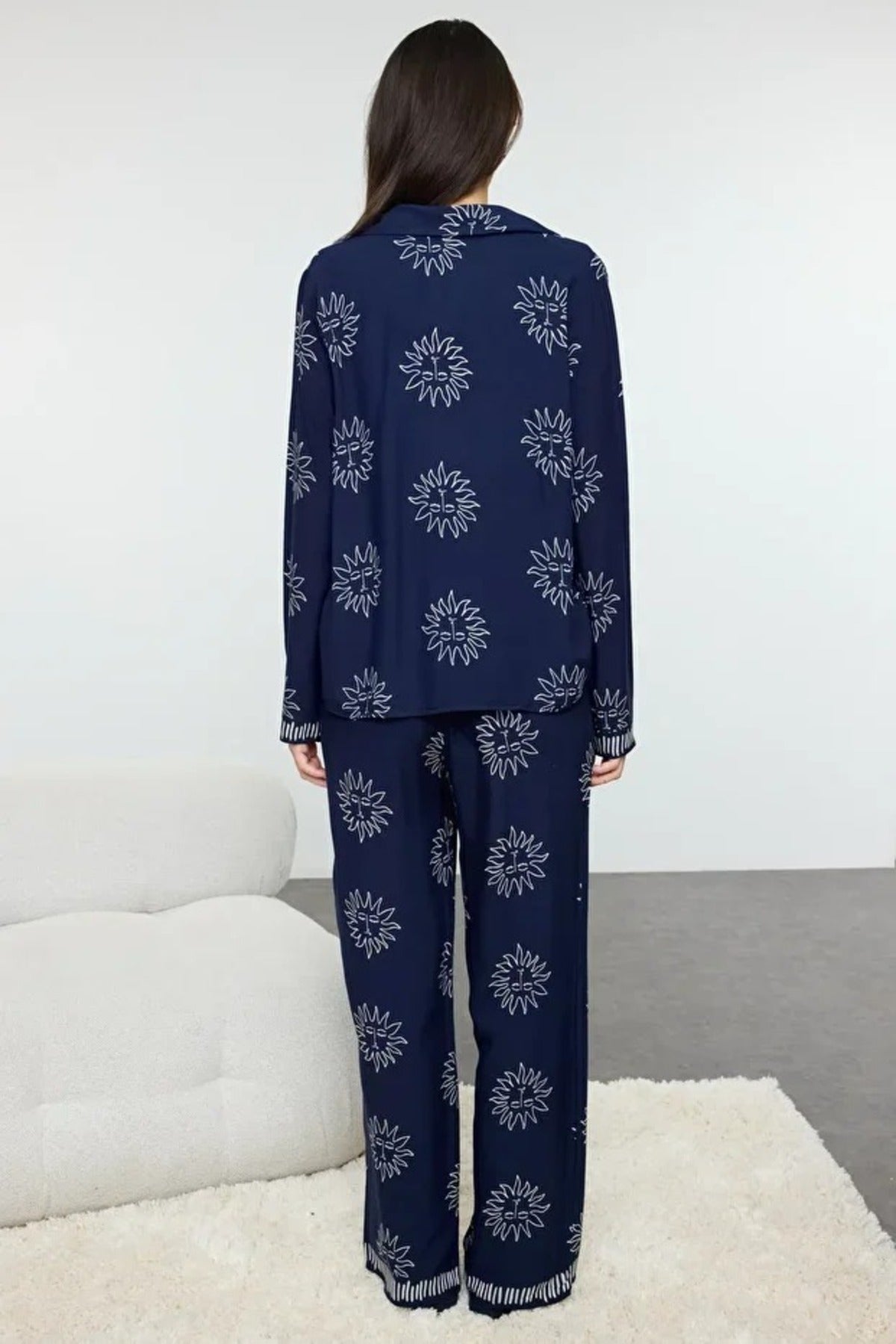 2- Piece Sun Patterned Viscose Woven Pajama Set