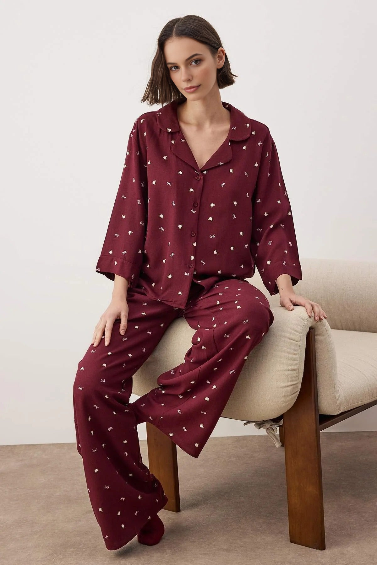 2-Piece Printed Shally Woven Pajama Set
