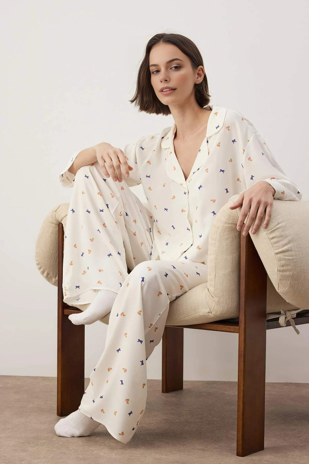 2-Piece Printed Shally Woven Pajama Set