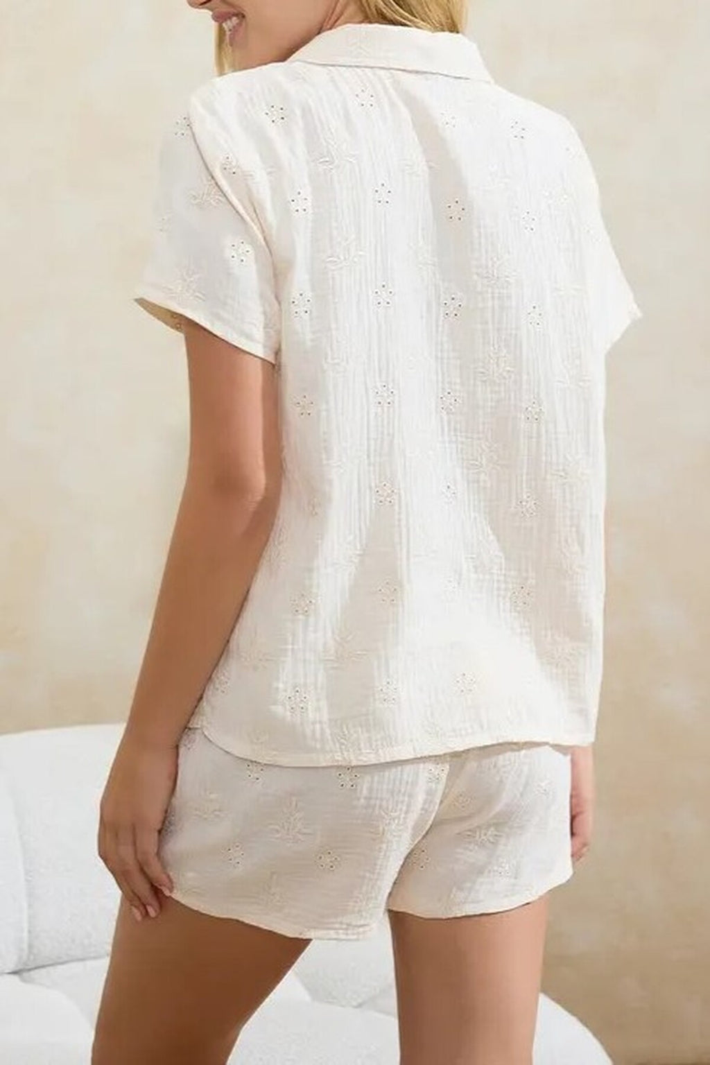 2-Piece 100% Cotton Floral Embroidered Woven Pajama Set with Shorts