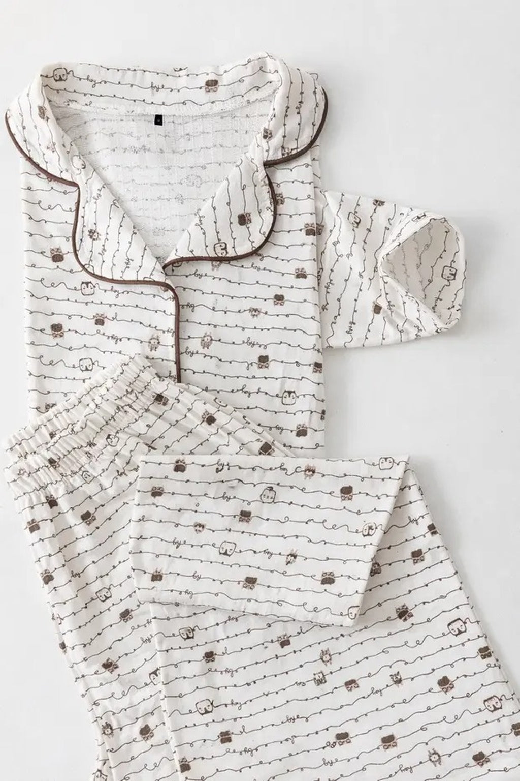 2-Piece Cotton Animal Trim Ribbed Pajama Set