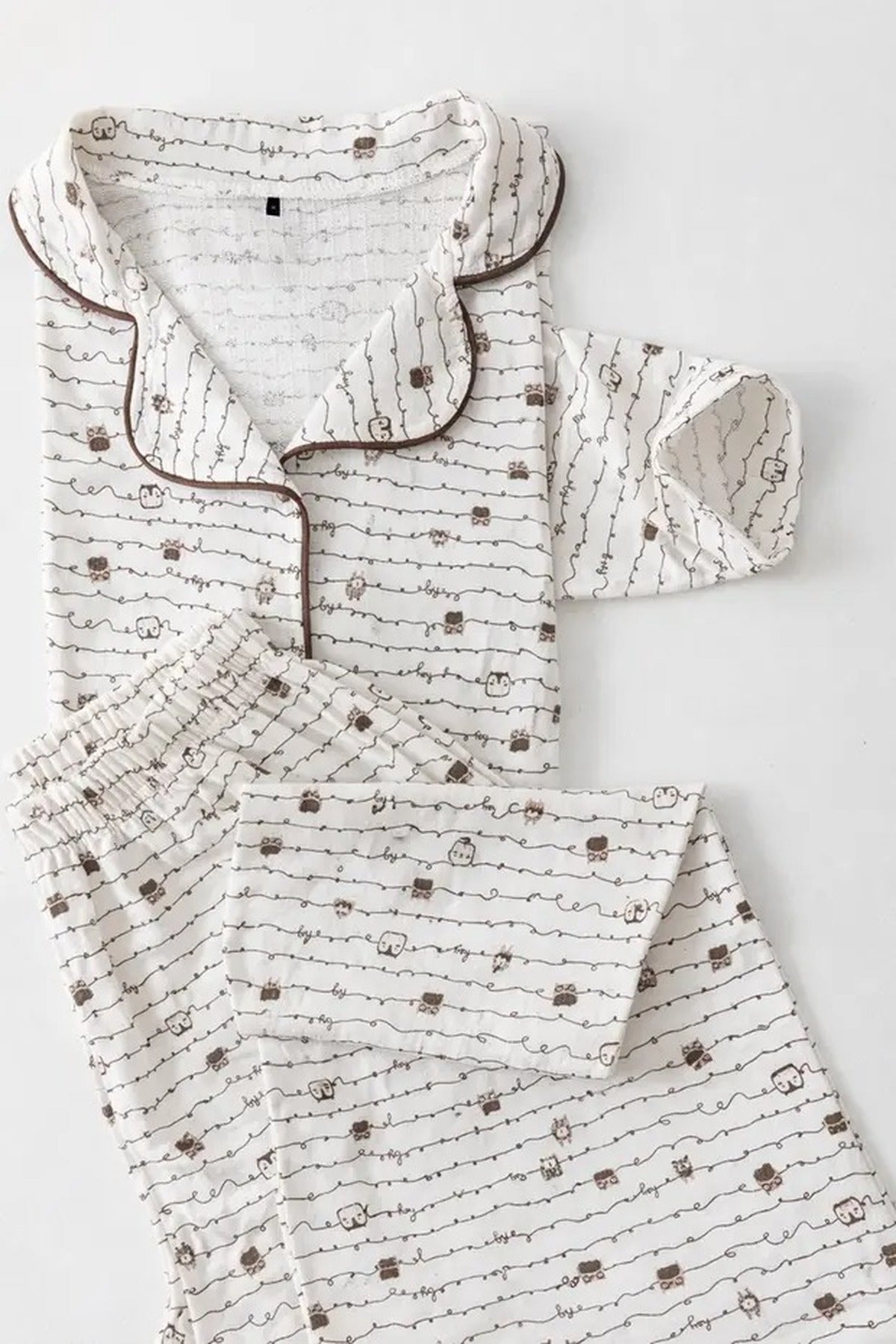 2-Piece Cotton Animal Trim Ribbed Pajama Set