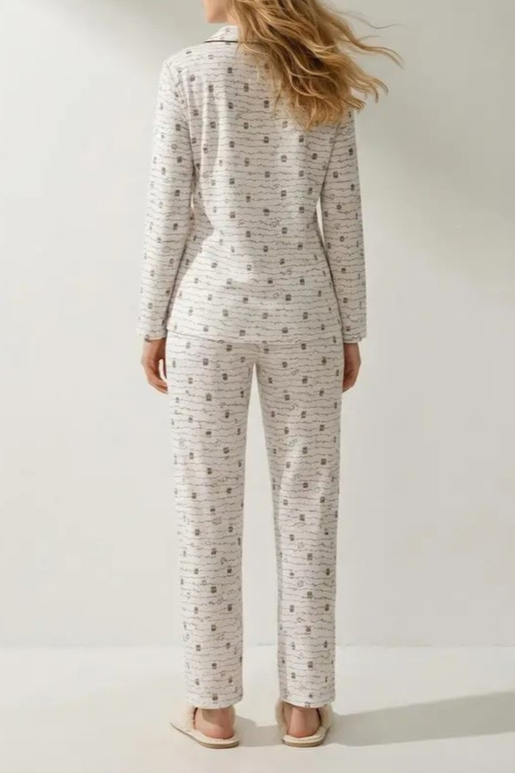 2-Piece Cotton Animal Trim Ribbed Pajama Set