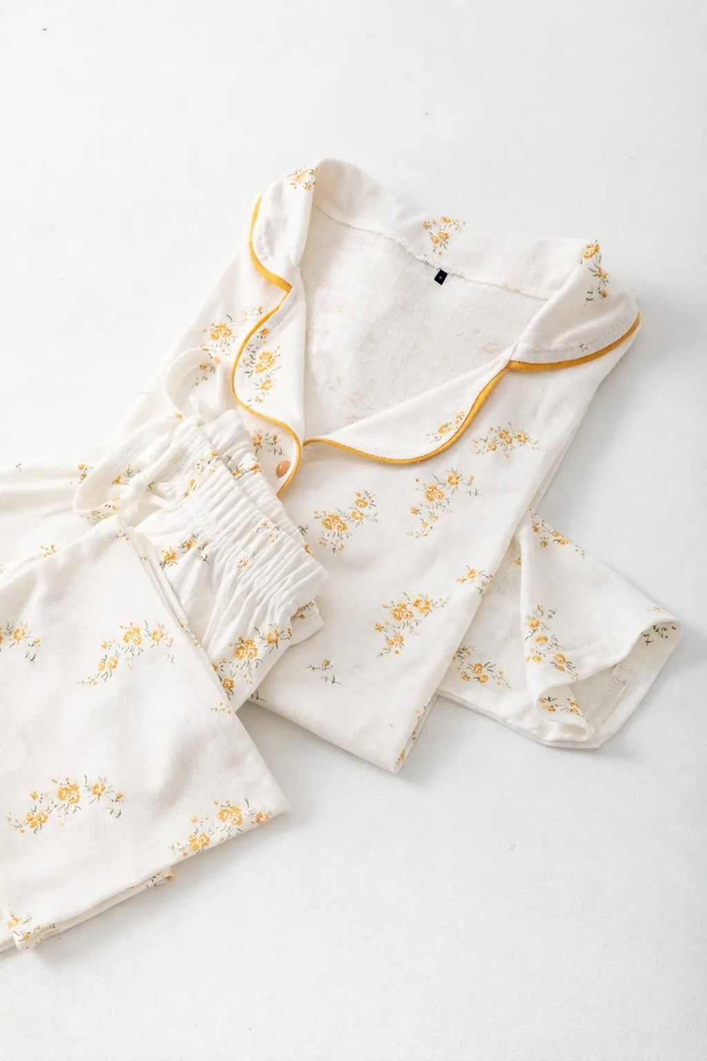 2-Piece Cotton Floral Trimmed Ribbed Pajama Set