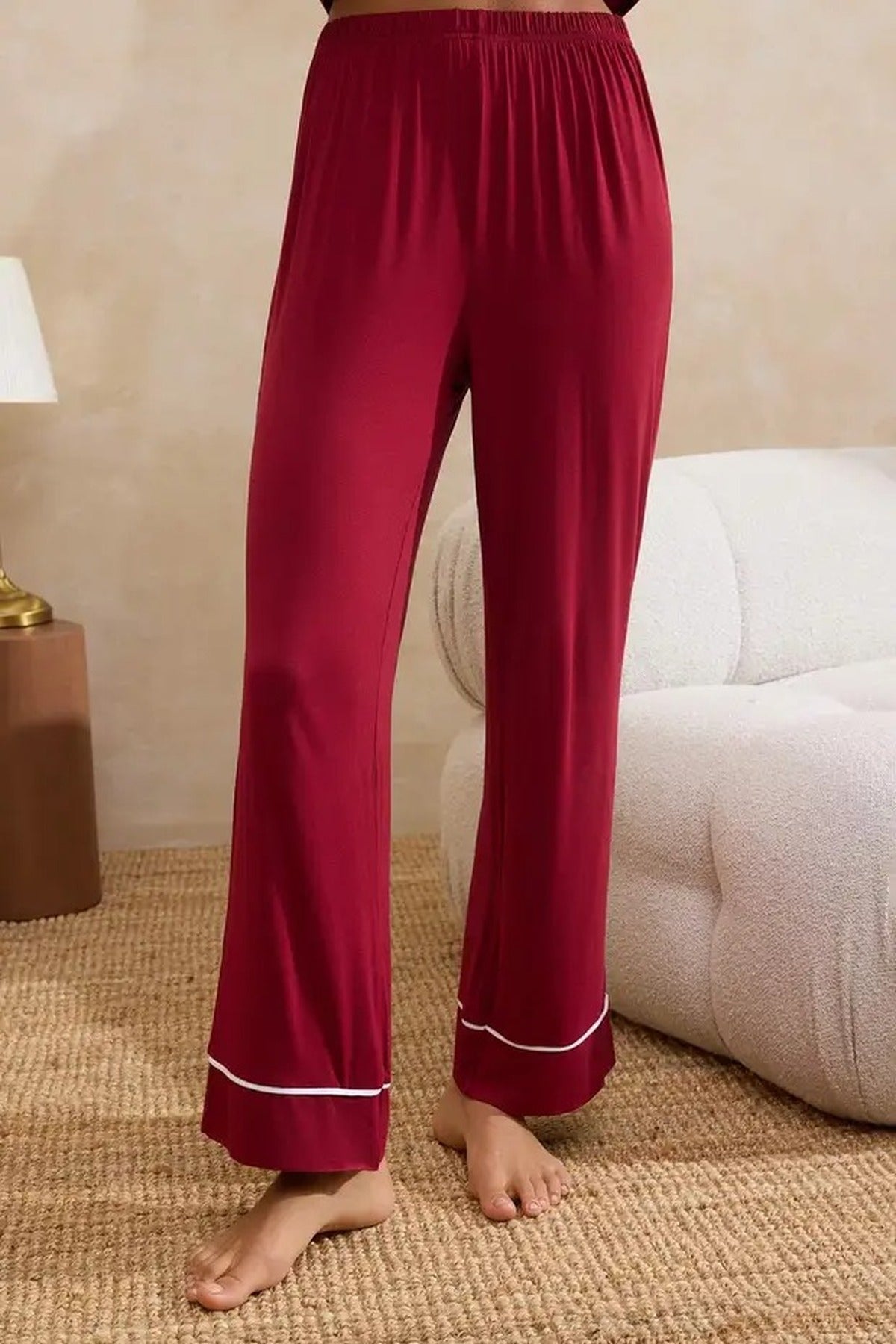 2-Piece Viscose Knit Pajama Set with Heart Detail and Piped Design