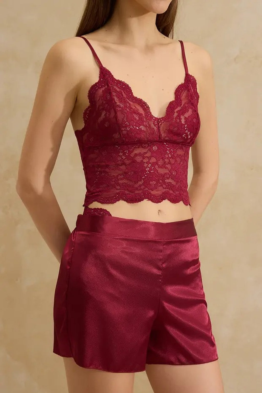 4-Piece Satin Bridal Pajama Set Set with Lace Details