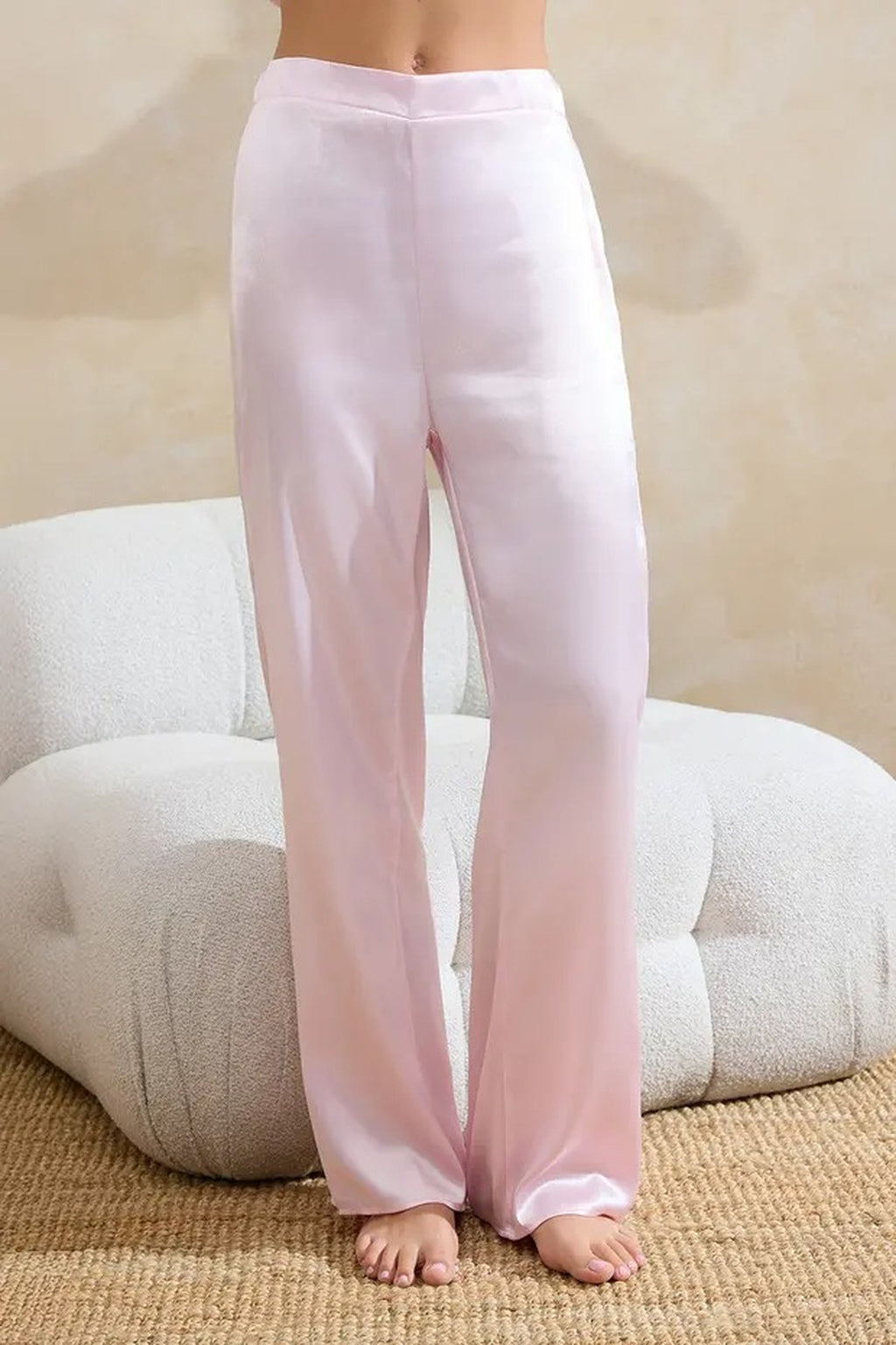 2-Piece Gathered Tie Detail Satin Woven Pajama Set