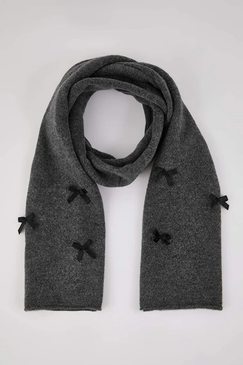 2-Piece Soft Textured Knit Scarf and Beanie Set with Ribbon Detail