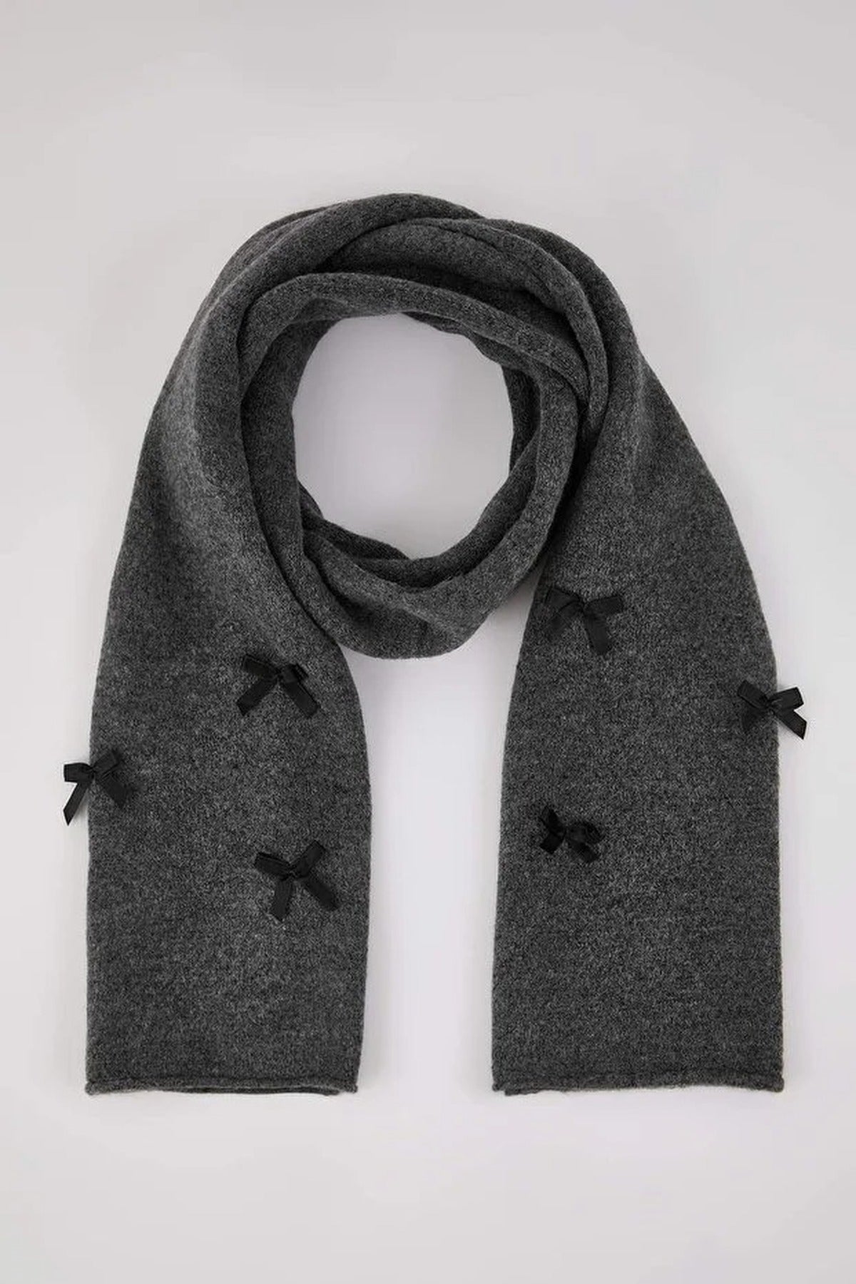 2-Piece Soft Textured Knit Scarf and Beanie Set with Ribbon Detail