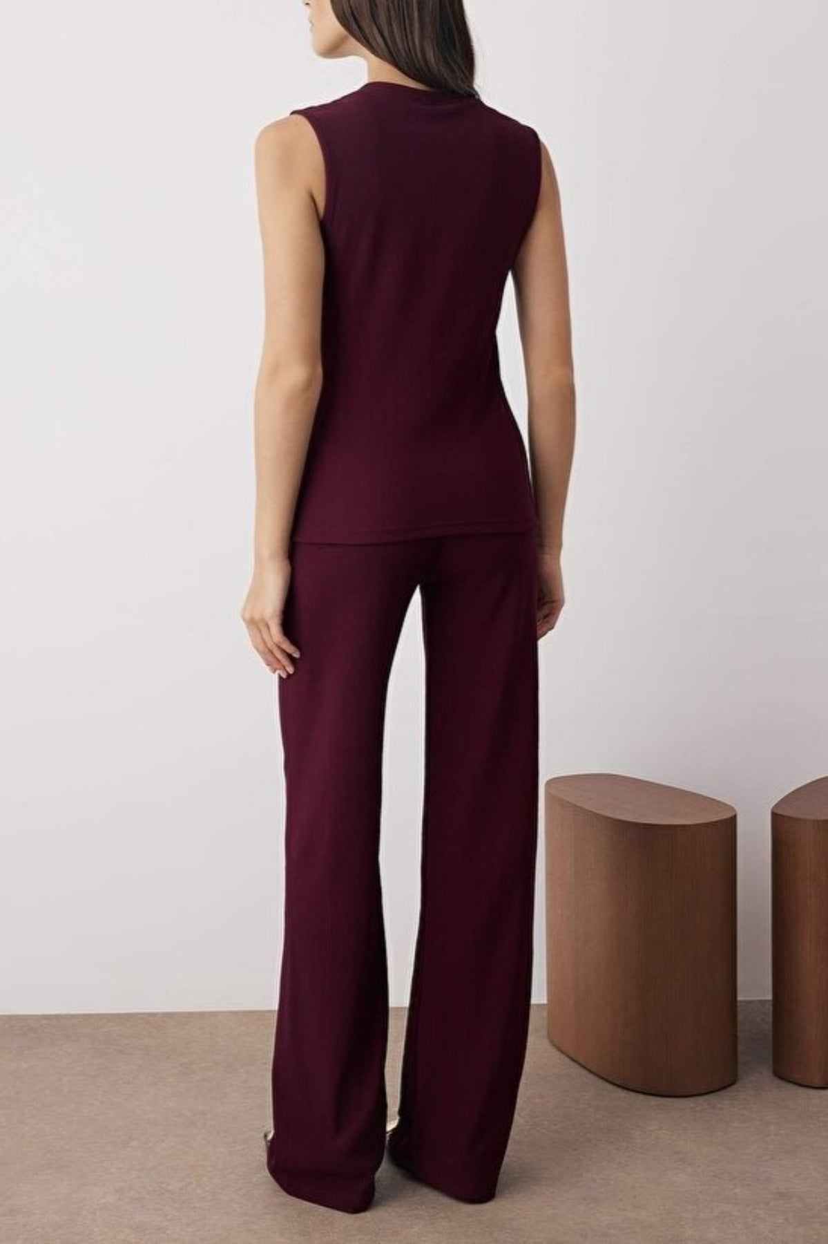 2-Piece Button Accessory Sleeveless Top & Regular Fit Knit Pants Set