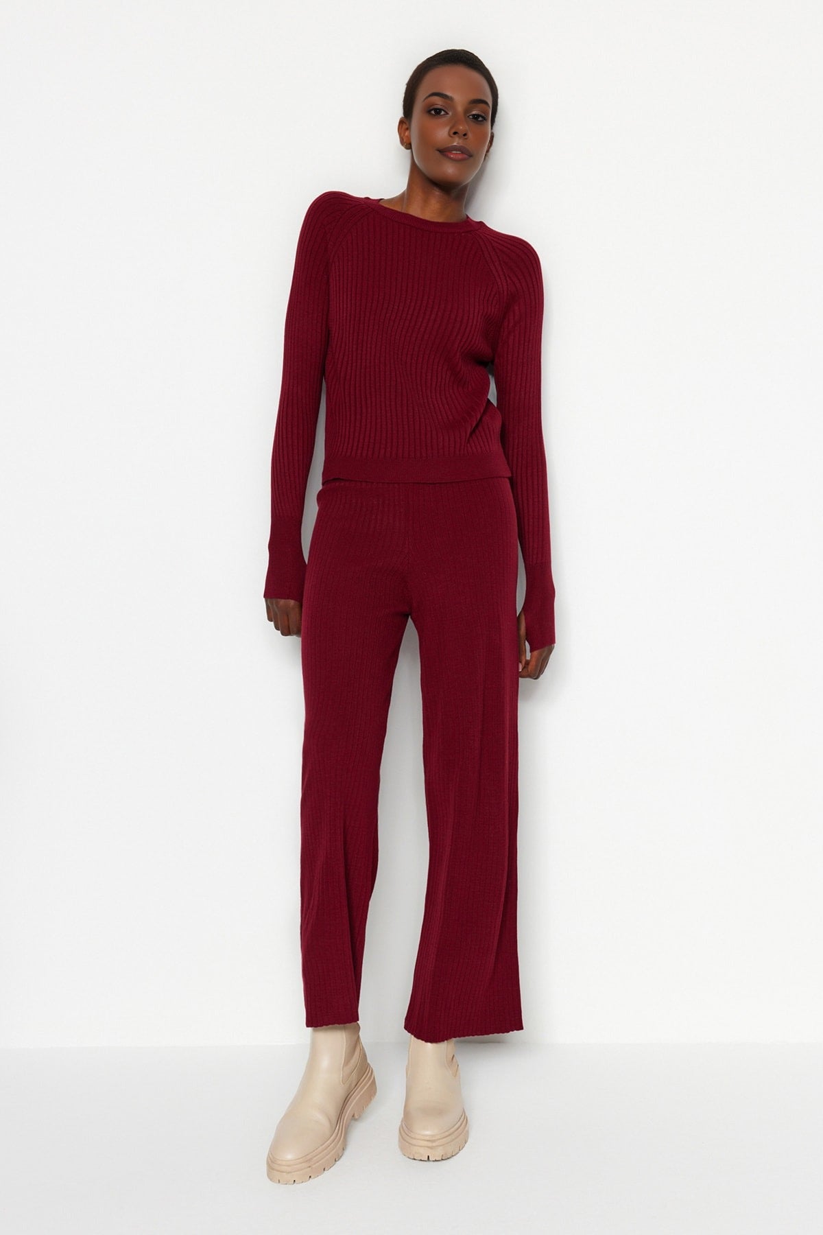 2-Piece Basic Knit Set with Finger Detail