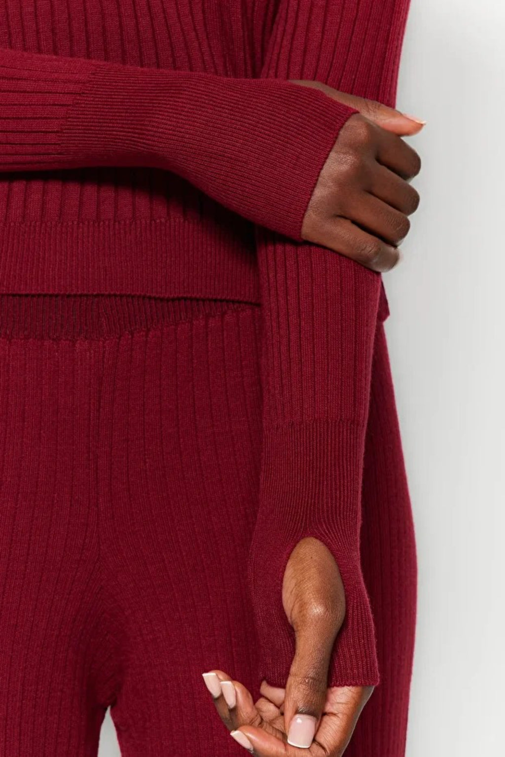 2-Piece Basic Knit Set with Finger Detail