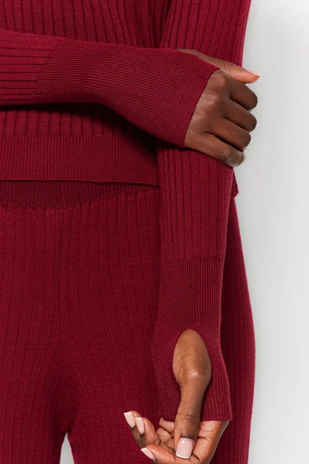 2-Piece Basic Knit Set with Finger Detail