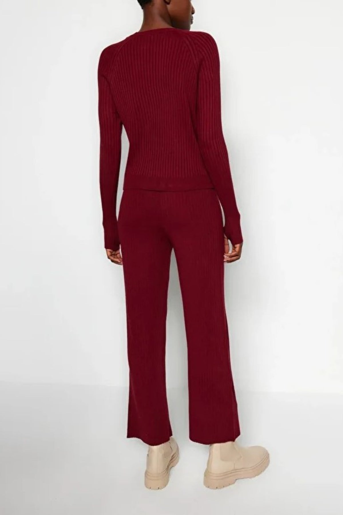 2-Piece Basic Knit Set with Finger Detail