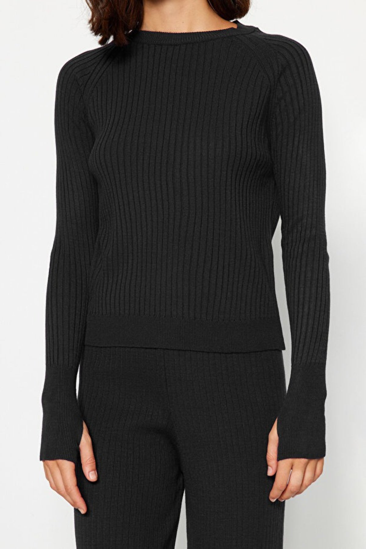 2-Piece Basic Knit Set with Finger Detail