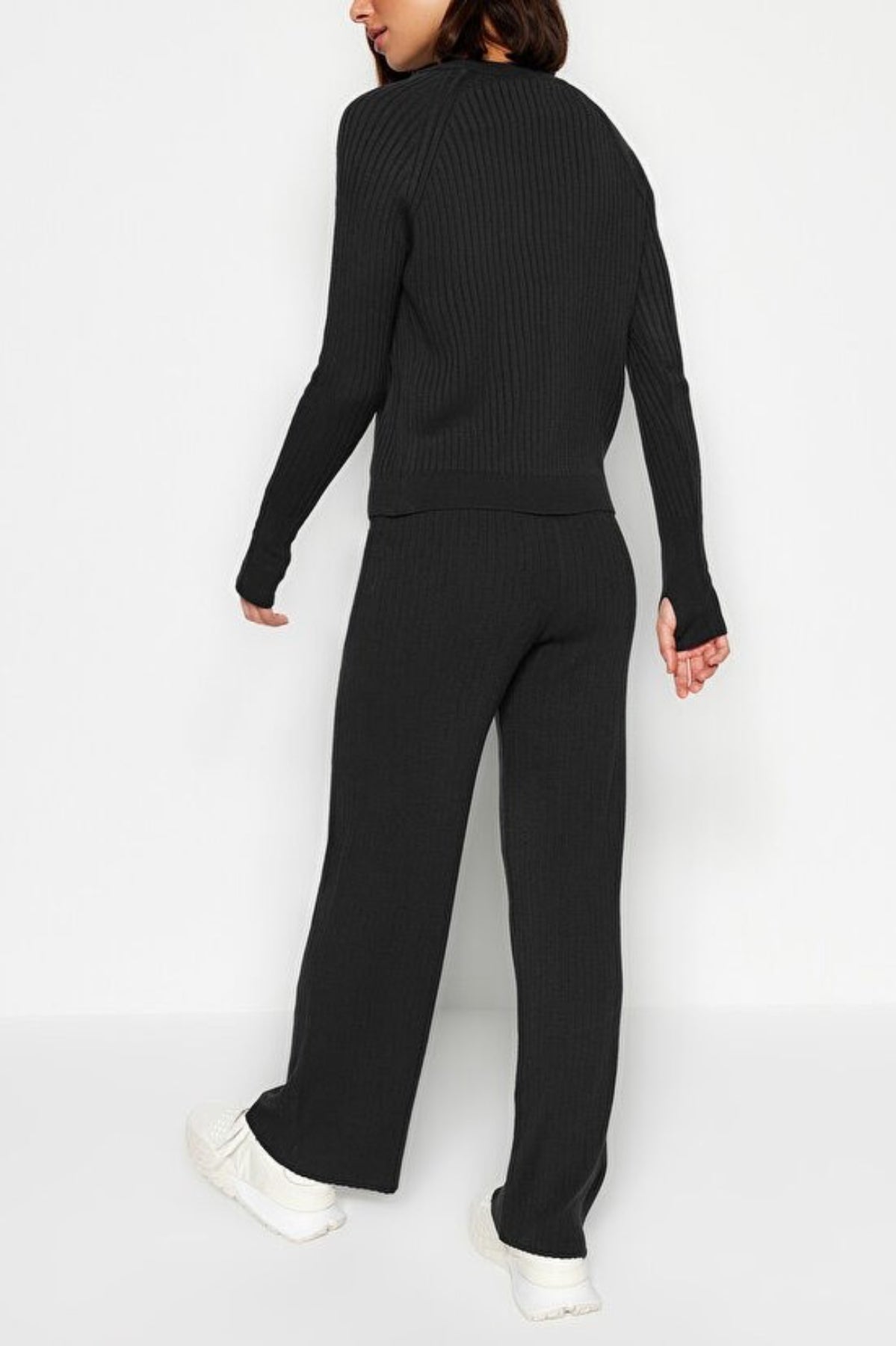 2-Piece Basic Knit Set with Finger Detail