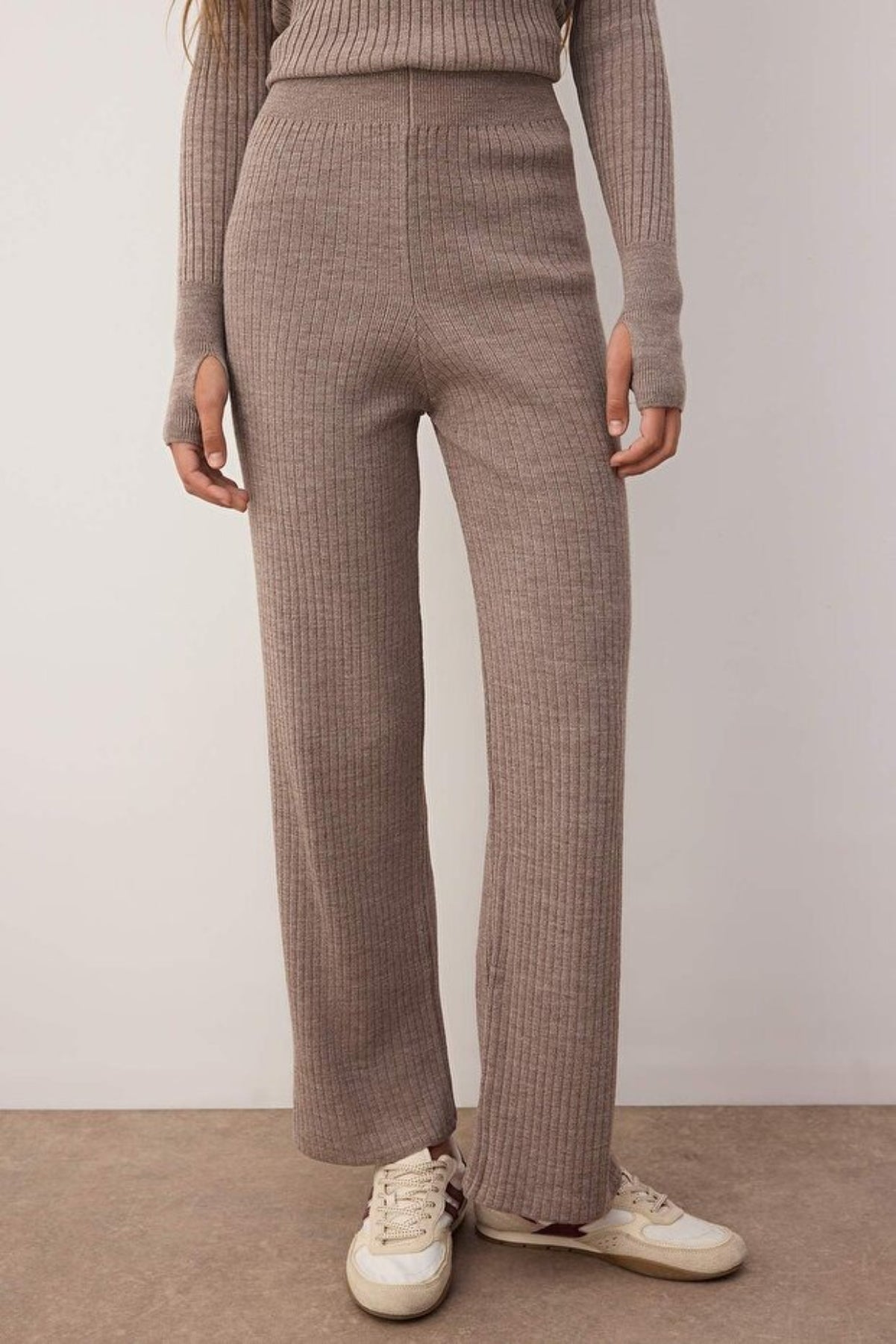 2-Piece Basic Knit Set with Finger Detail