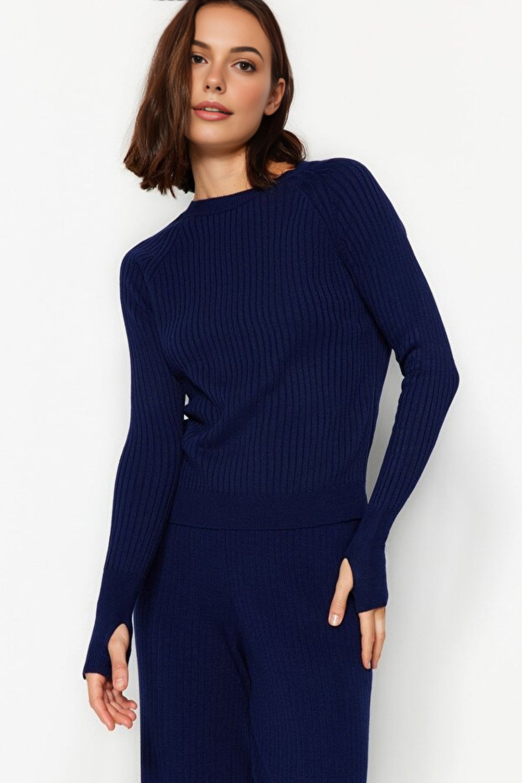 2-Piece Basic Knit Set with Finger Detail