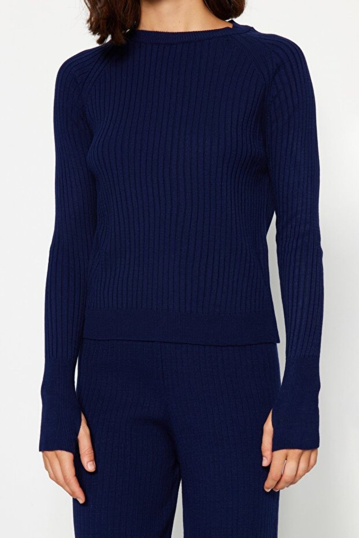 2-Piece Basic Knit Set with Finger Detail