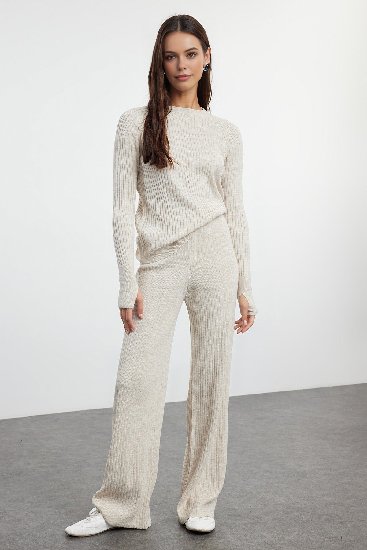 2-Piece Basic Knit Set with Finger Detail