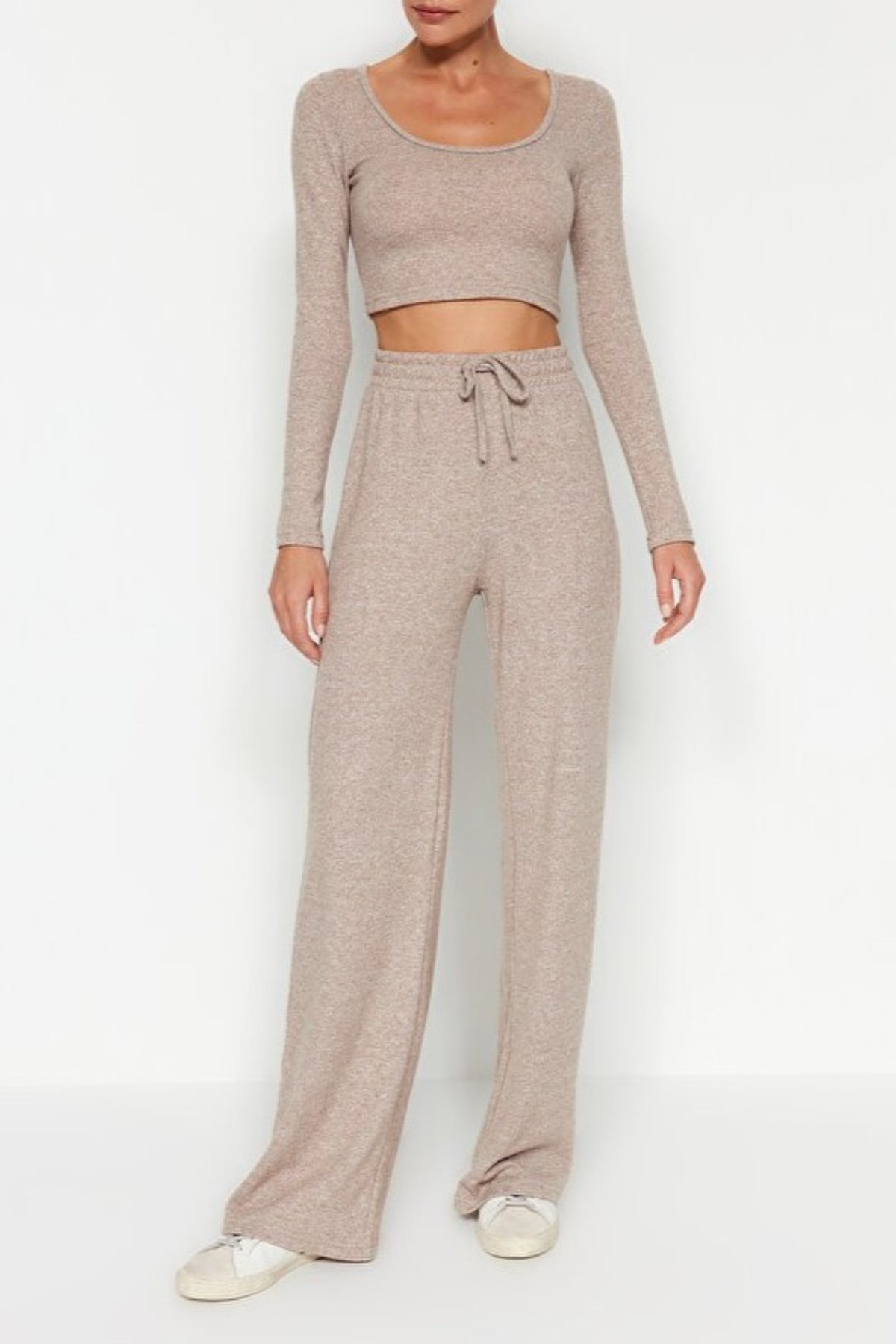 2-Piece Soft Crop Top & Wide Leg Knit Set