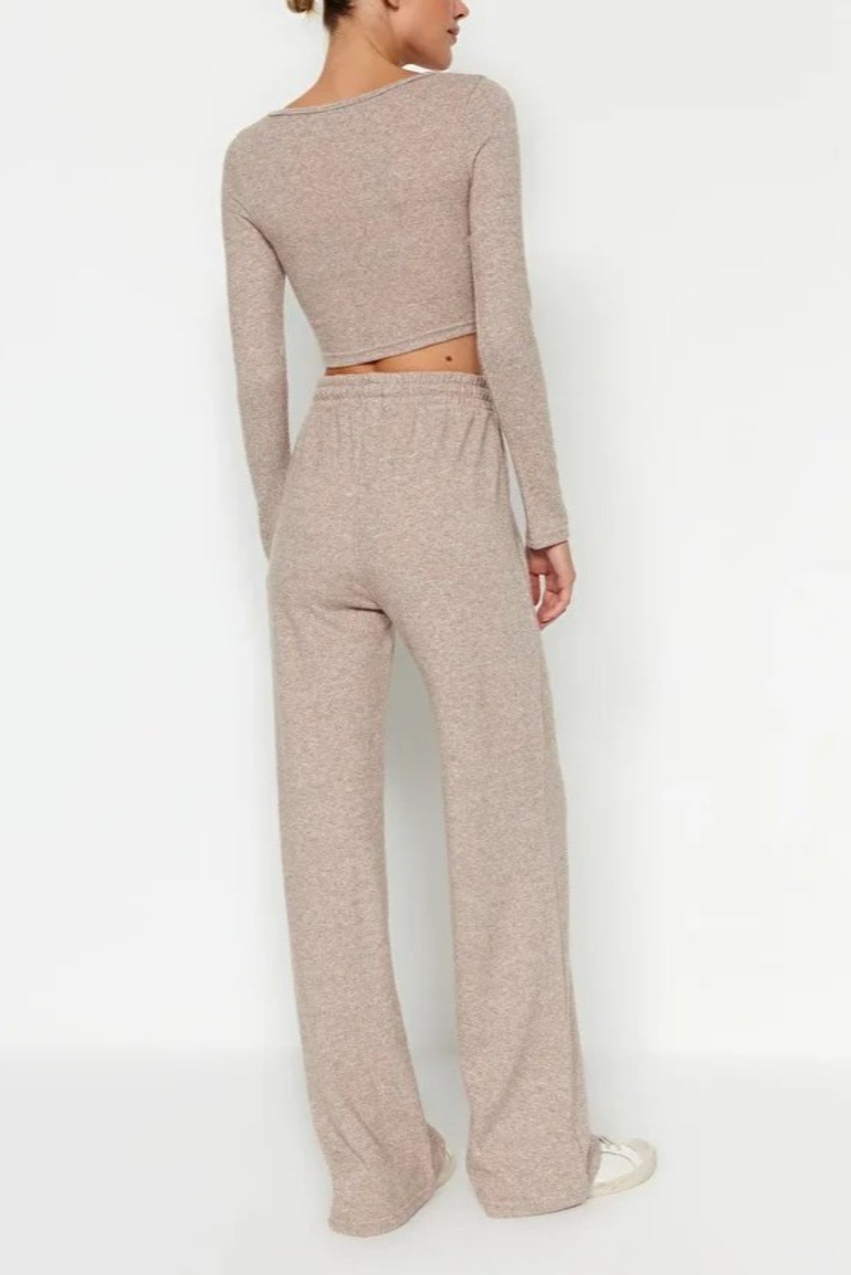 2-Piece Soft Crop Top & Wide Leg Knit Set