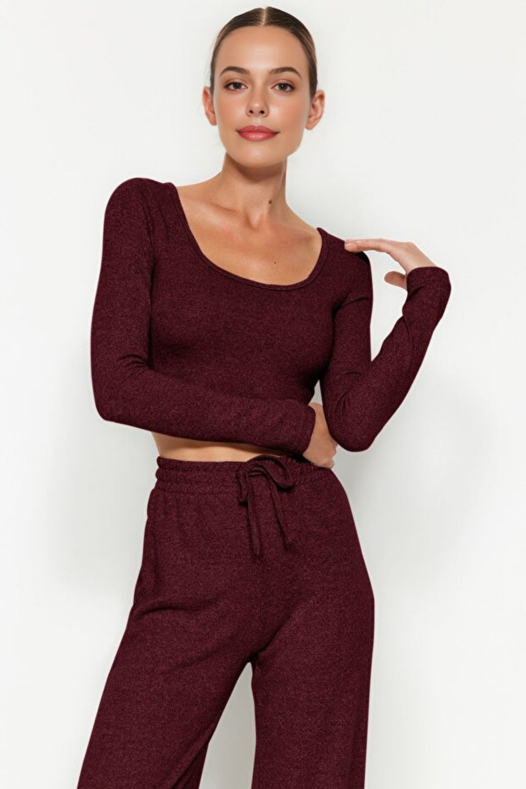 2-Piece Soft Crop Top & Wide Leg Knit Set