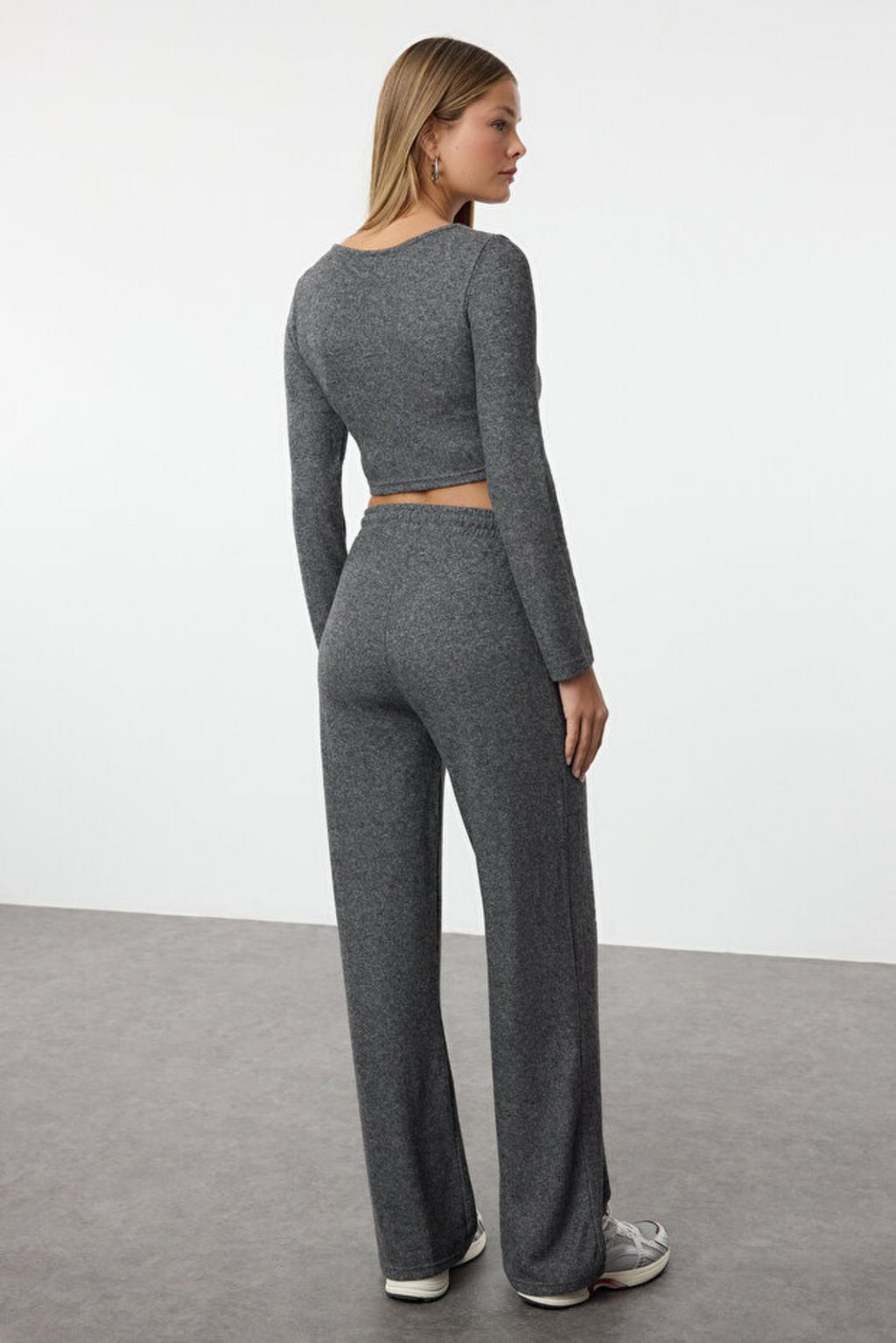 2-Piece Soft Crop Top & Wide Leg Knit Set