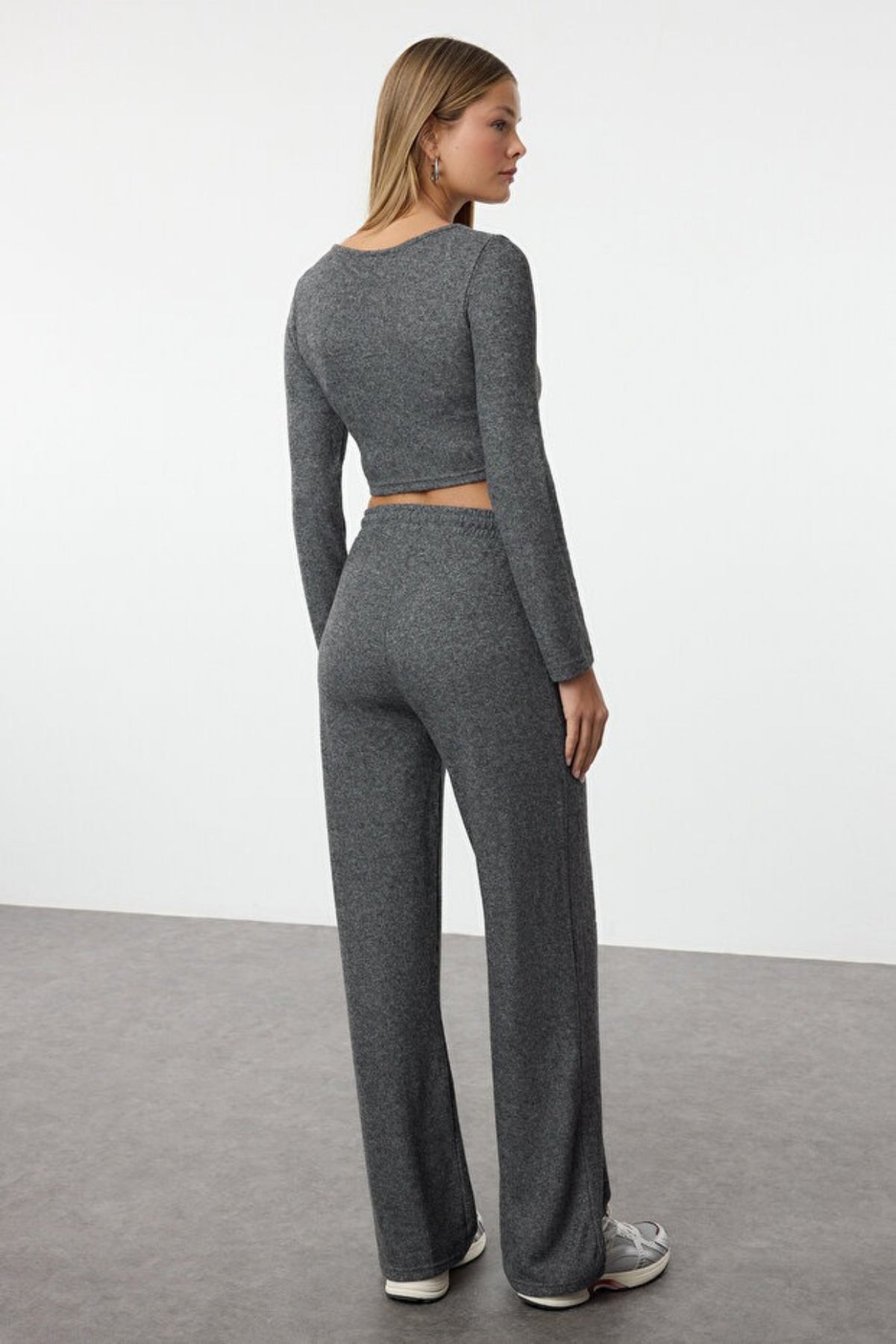 2-Piece Soft Crop Top & Wide Leg Knit Set
