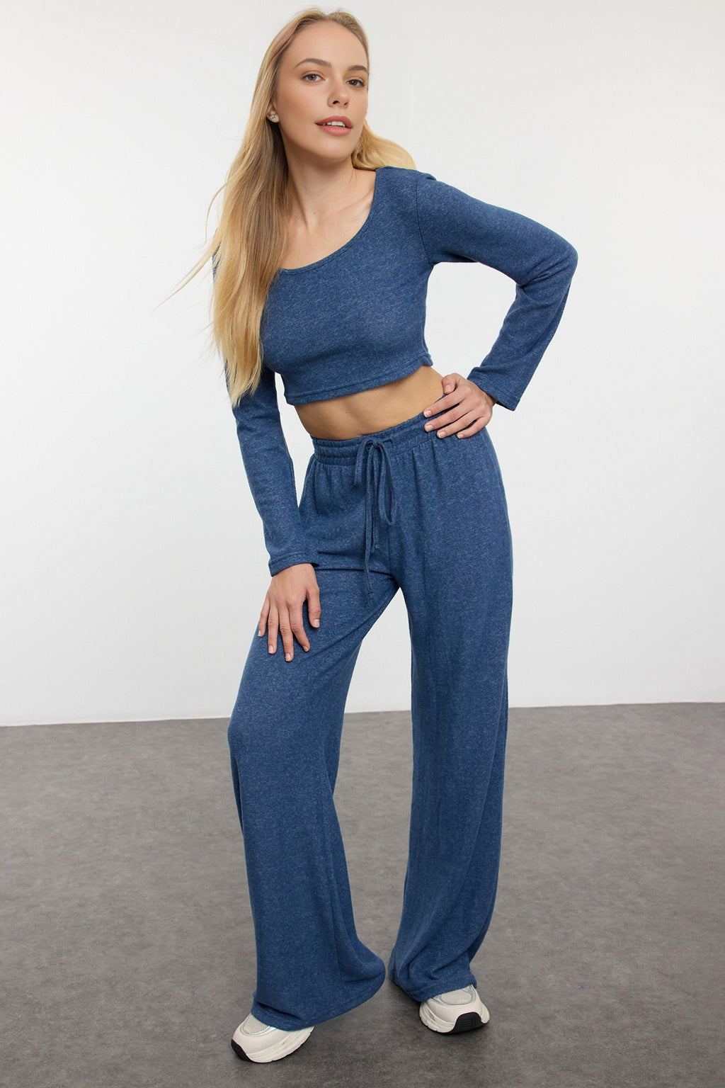 2-Piece Soft Crop Top & Wide Leg Knit Set
