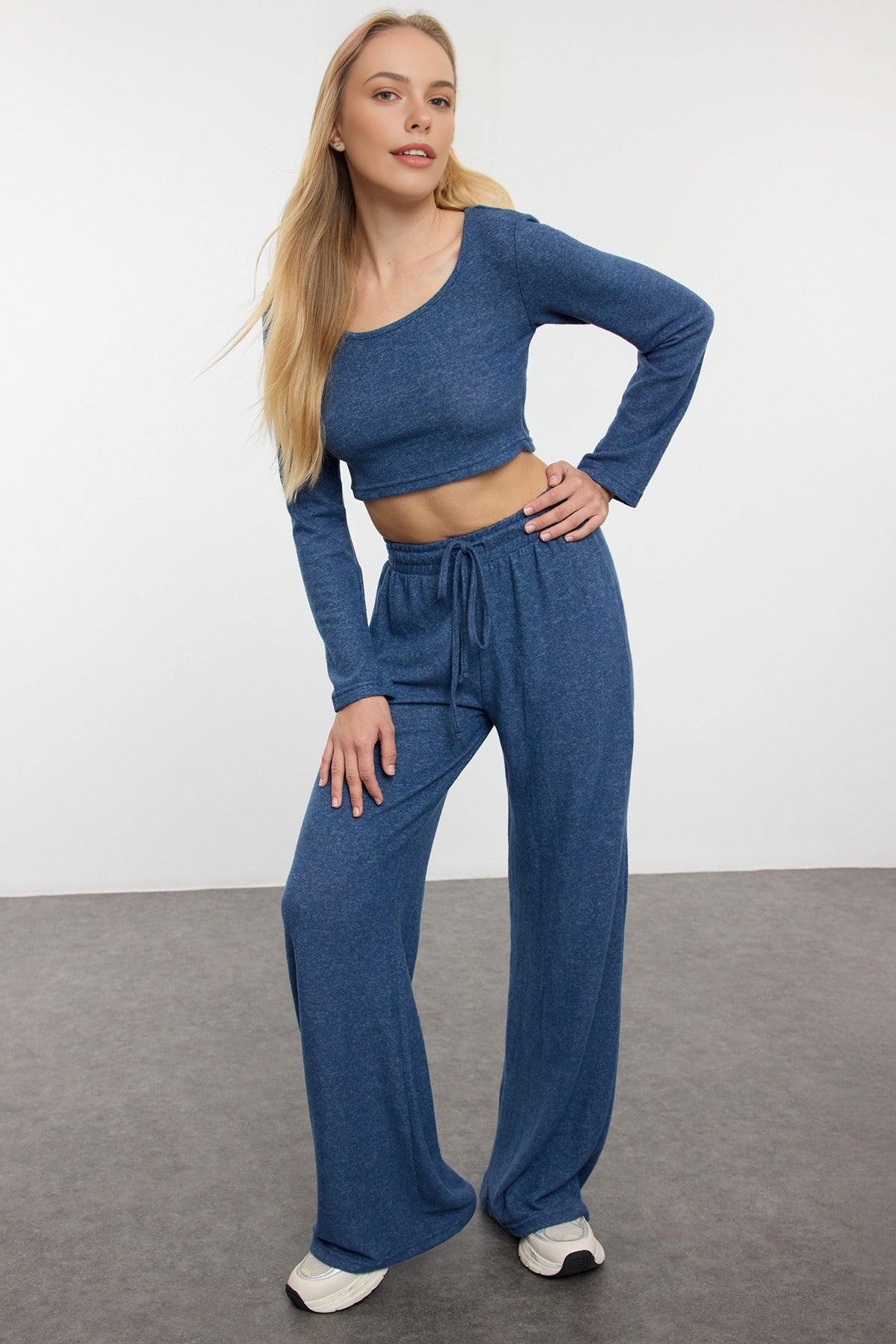 2-Piece Soft Crop Top & Wide Leg Knit Set