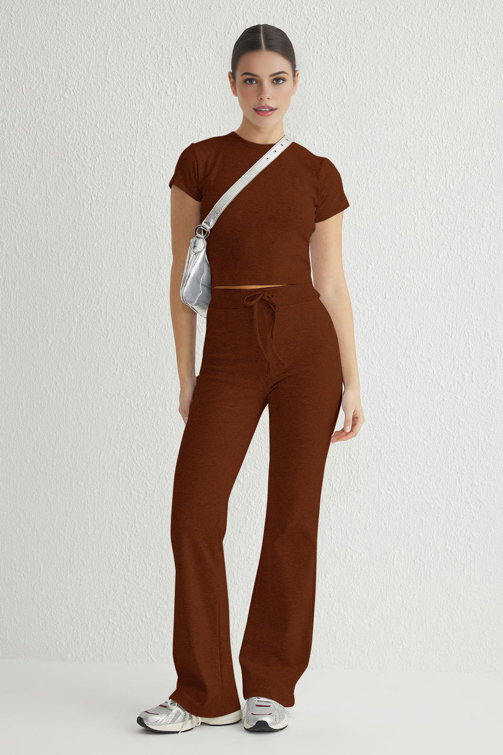 2-Piece Fitted Stretch Woven Top & Pants Set