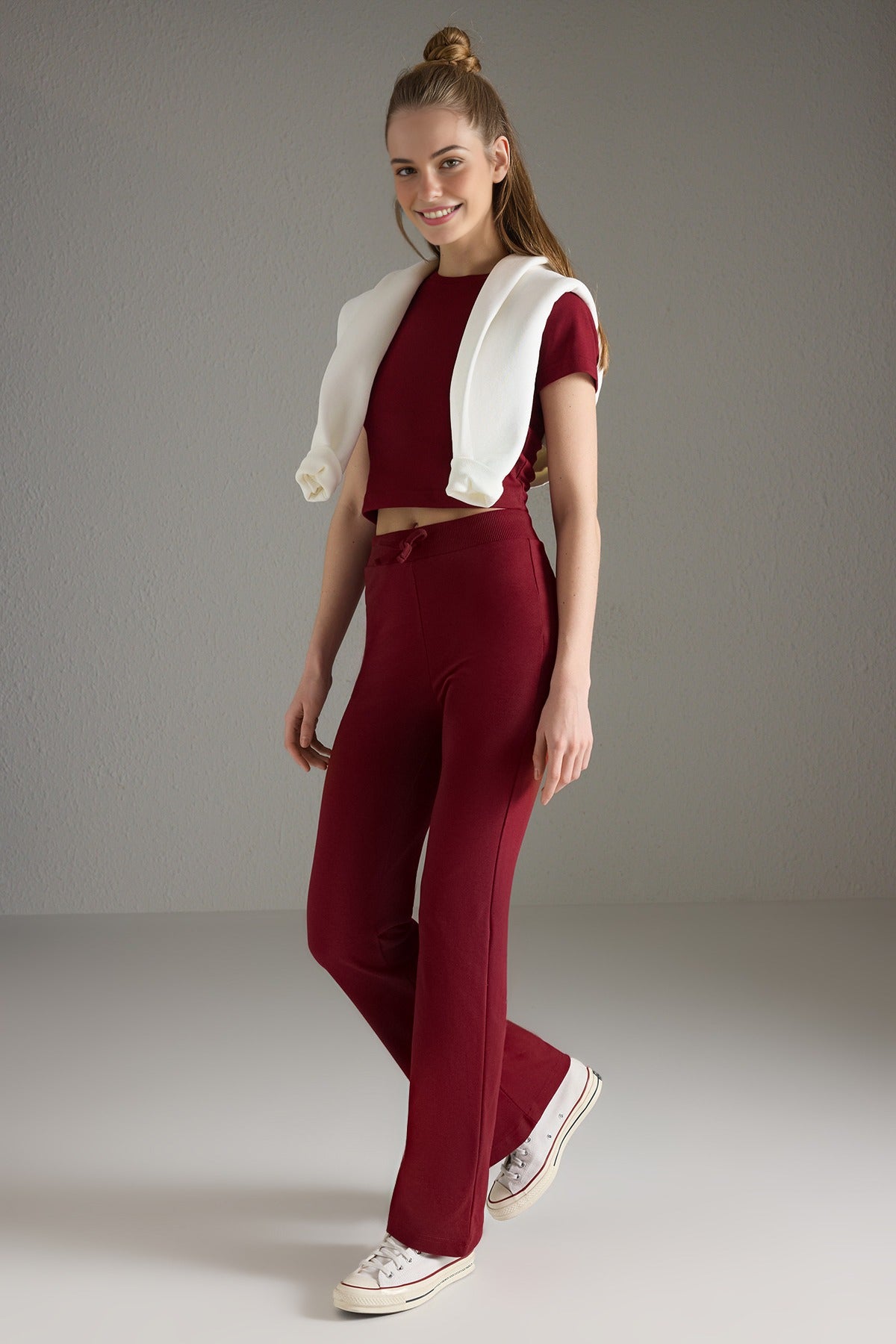 2-Piece Fitted Stretch Woven Top & Pants Set