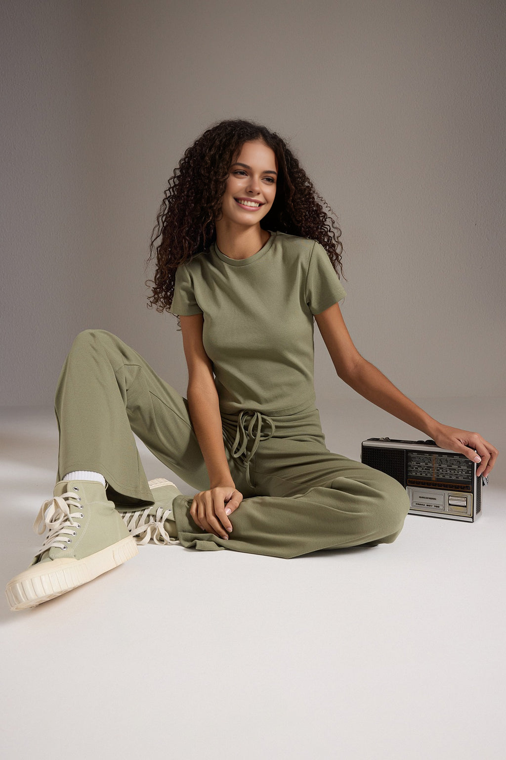 2-Piece Fitted Stretch Woven Top & Pants Set