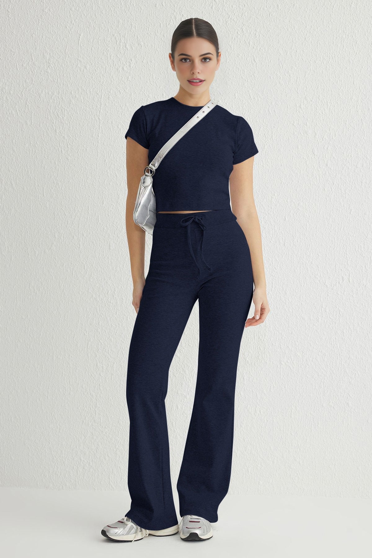 2-Piece Fitted Stretch Woven Top & Pants Set