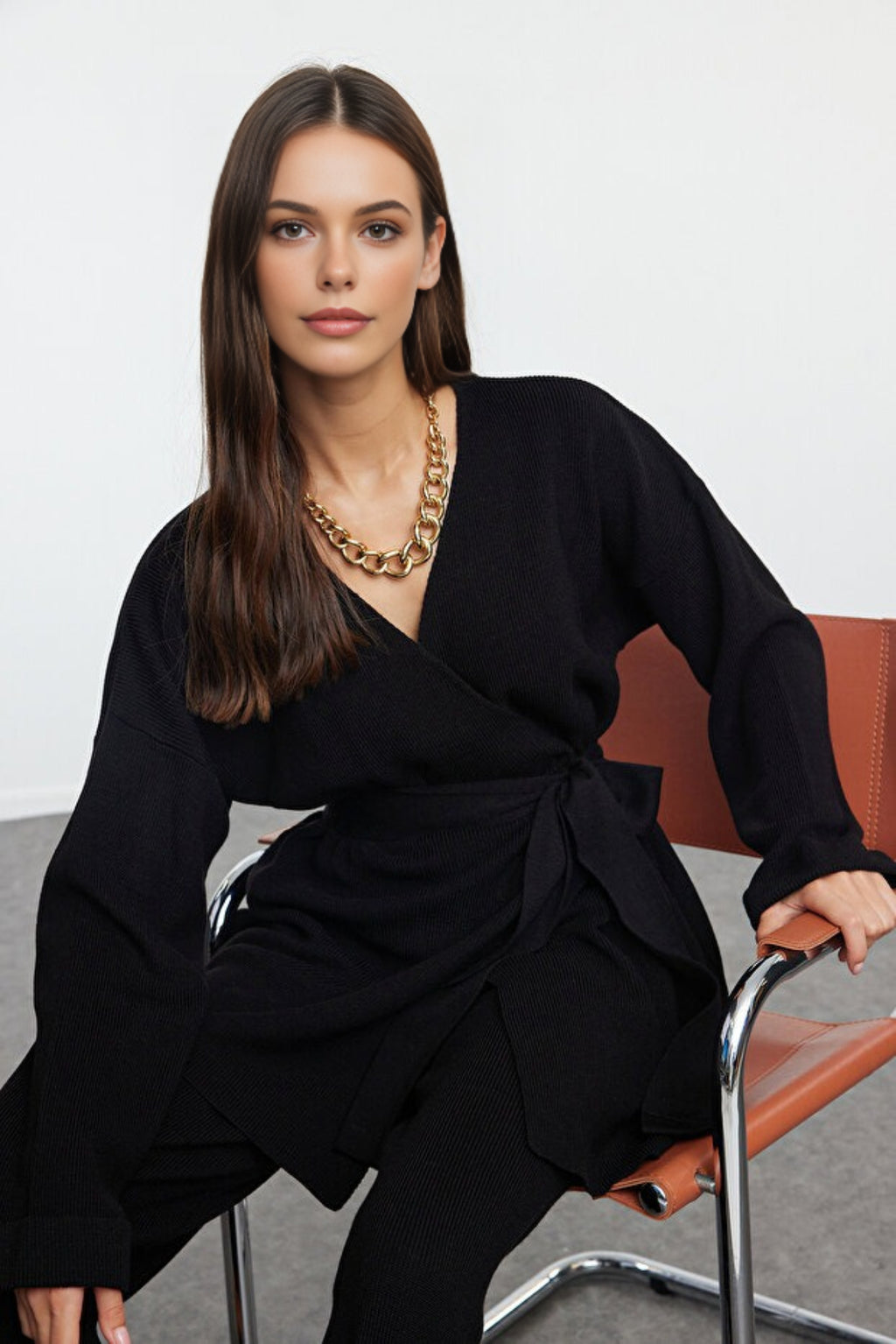 2-Piece Zip-Up Knit Top & Pants Set