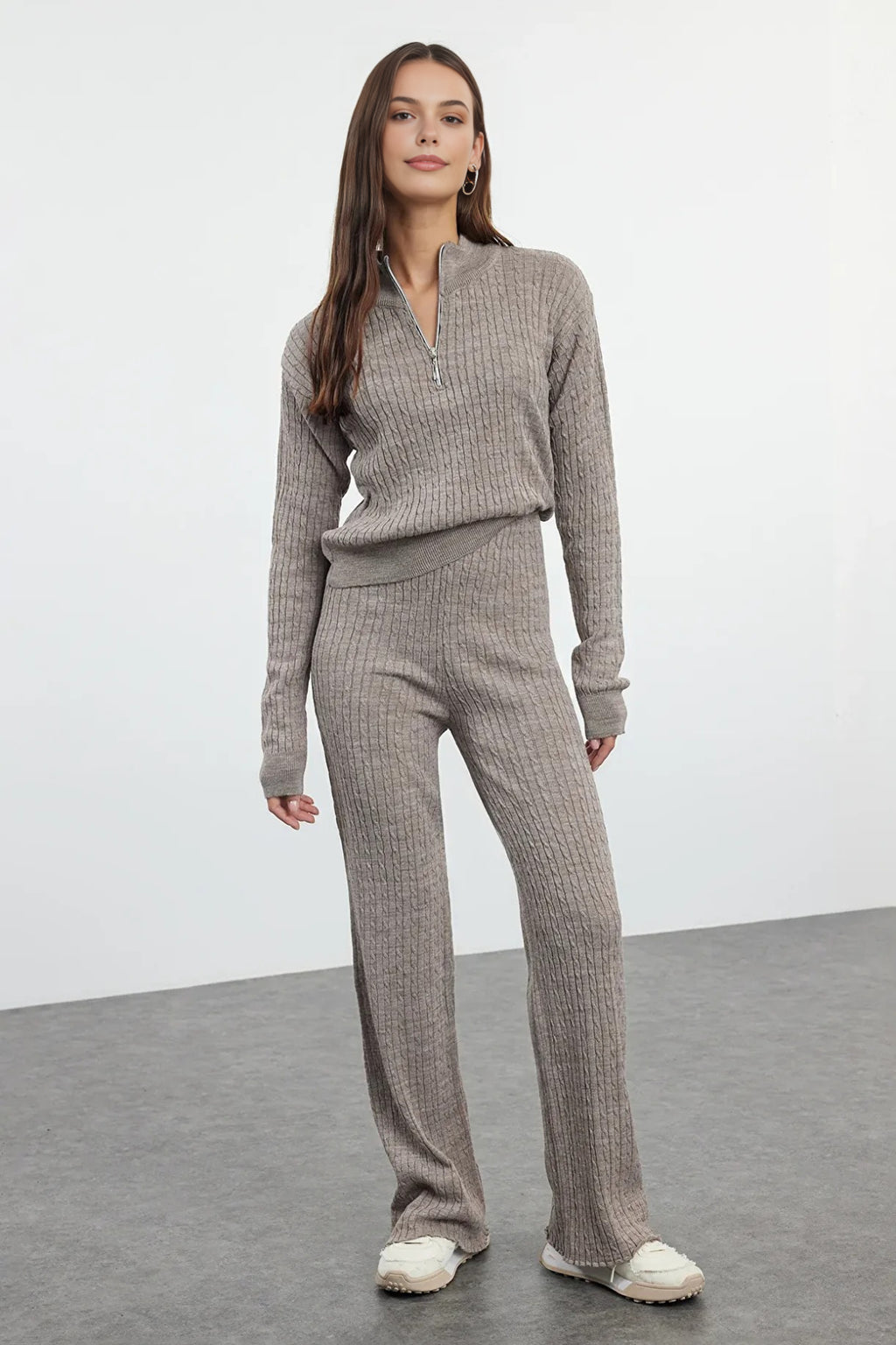 2-Piece Zip-Up Knit Top & Pants Set