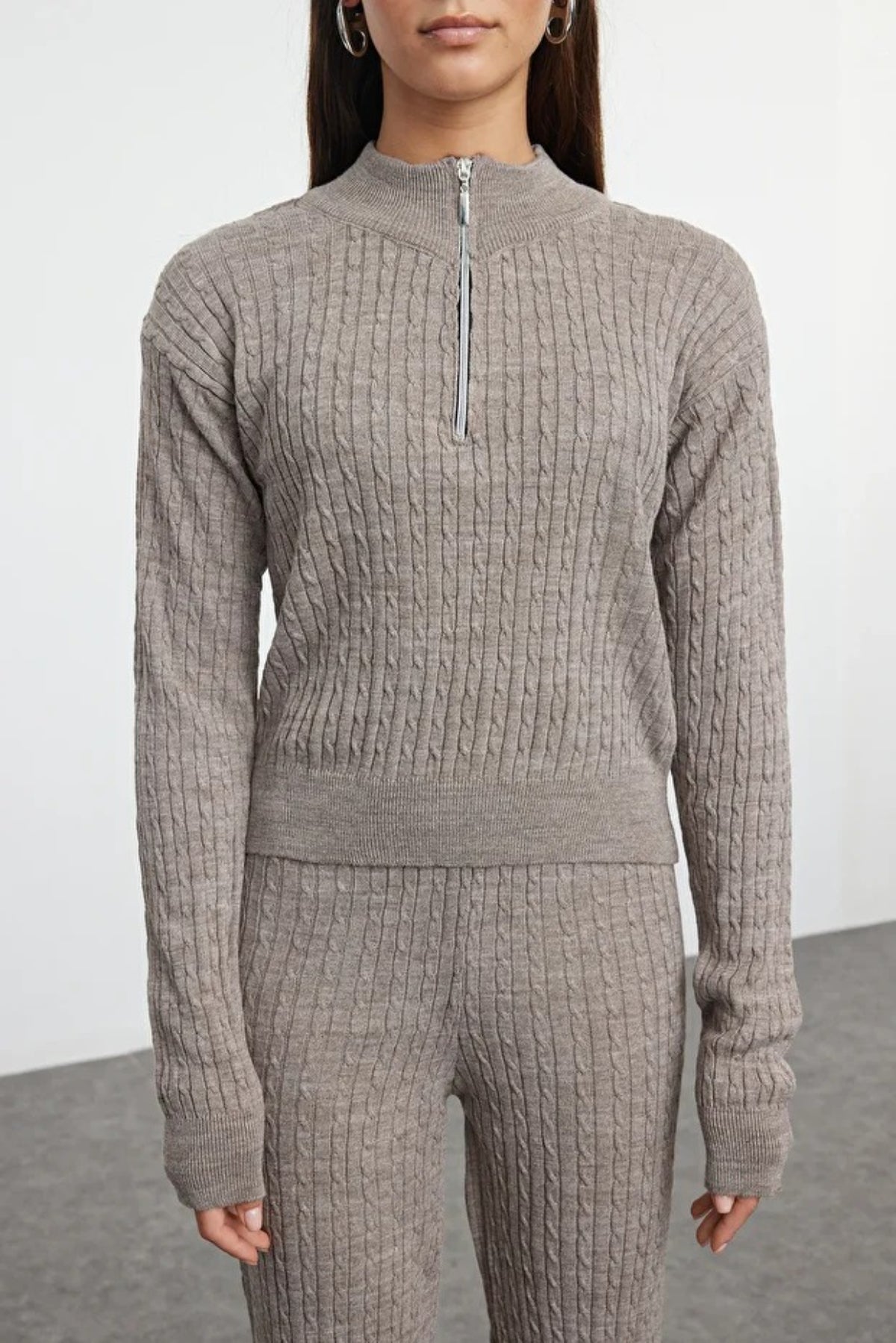 2-Piece Zip-Up Knit Top & Pants Set