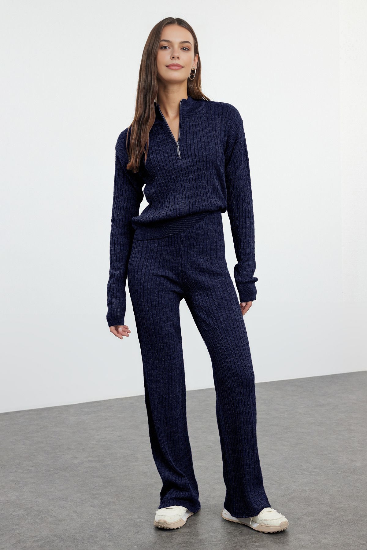 2-Piece Zip-Up Knit Top & Pants Set