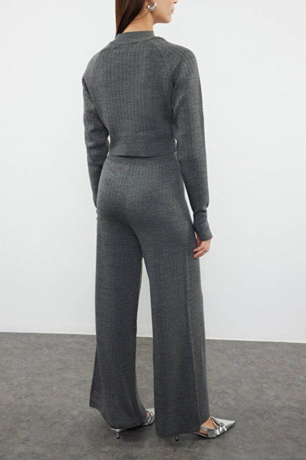 2-Piece Crop Knit Top & Pants Set with Finger Detail