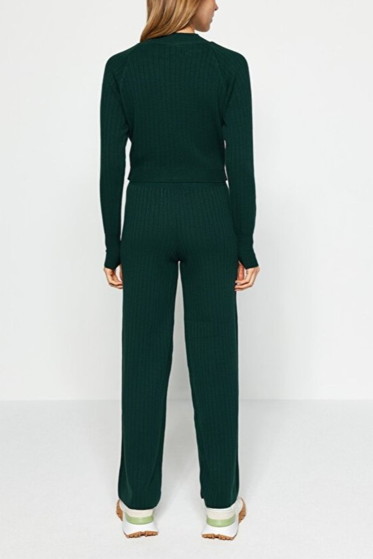 2-Piece Crop Knit Top & Pants Set with Finger Detail