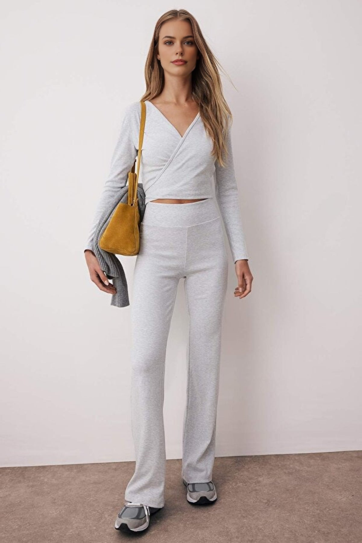 2-Piece Slim Fit Long Sleeve Stretch Knit Set with Wrap Closure