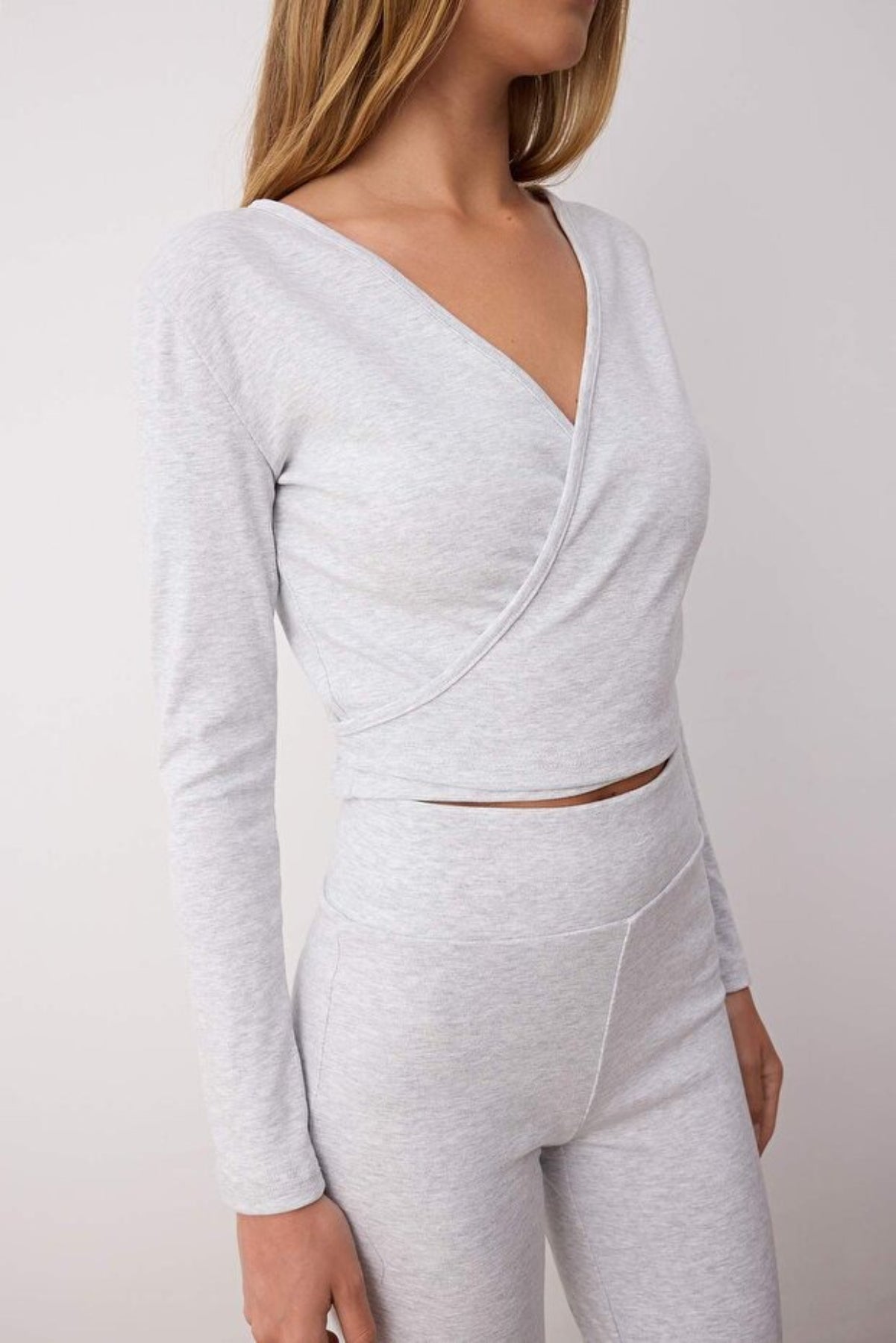 2-Piece Slim Fit Long Sleeve Stretch Knit Set with Wrap Closure