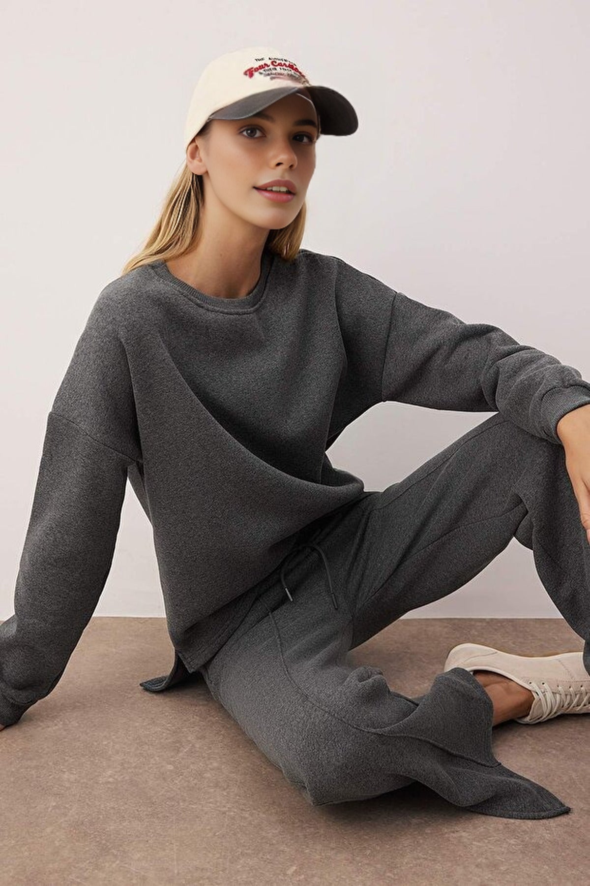 2-Piece Crew Neck Oversized Knit Top & Wide Leg Pants Set