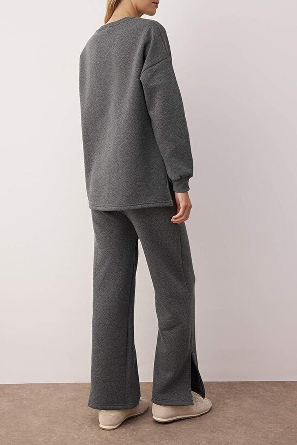 2-Piece Crew Neck Oversized Knit Top & Wide Leg Pants Set