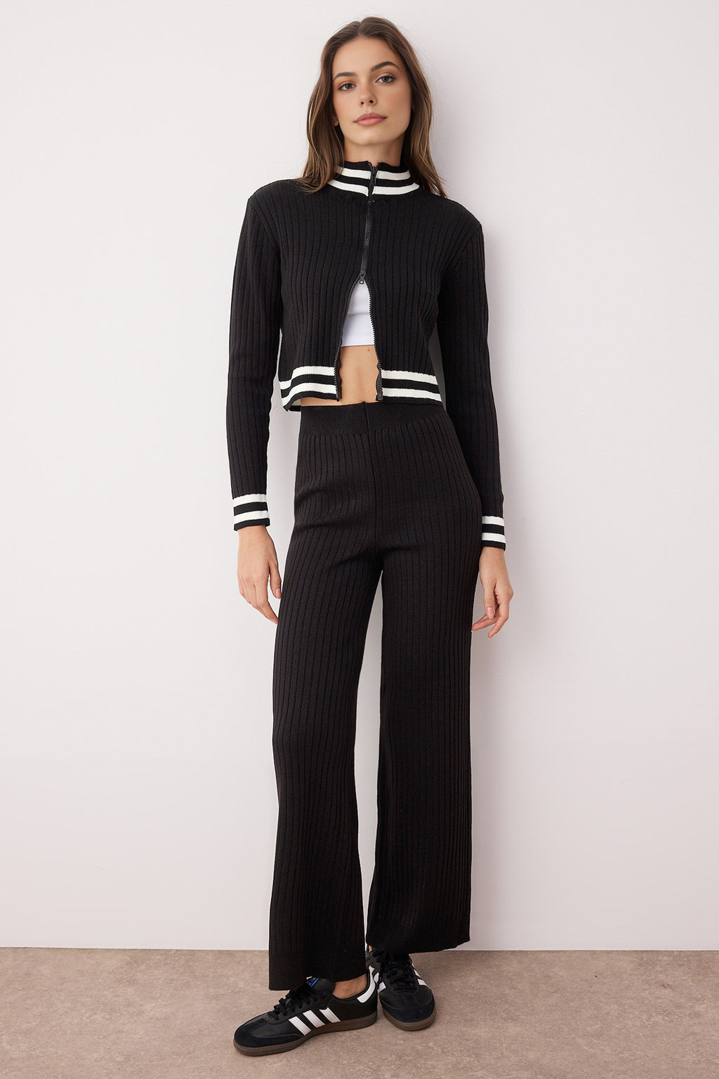 2-Piece Zip-Up Knit Top & Pants Set