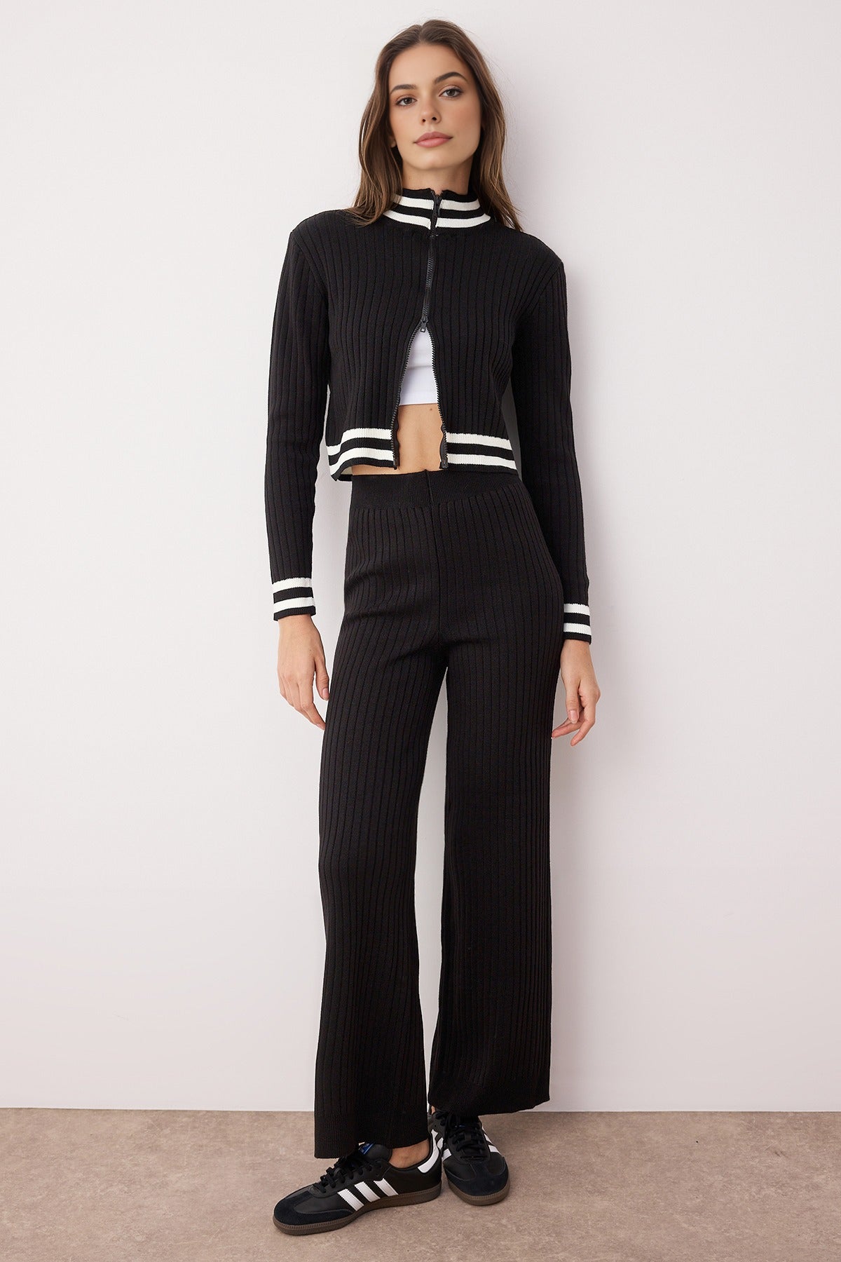 2-Piece Zip-Up Knit Top & Pants Set