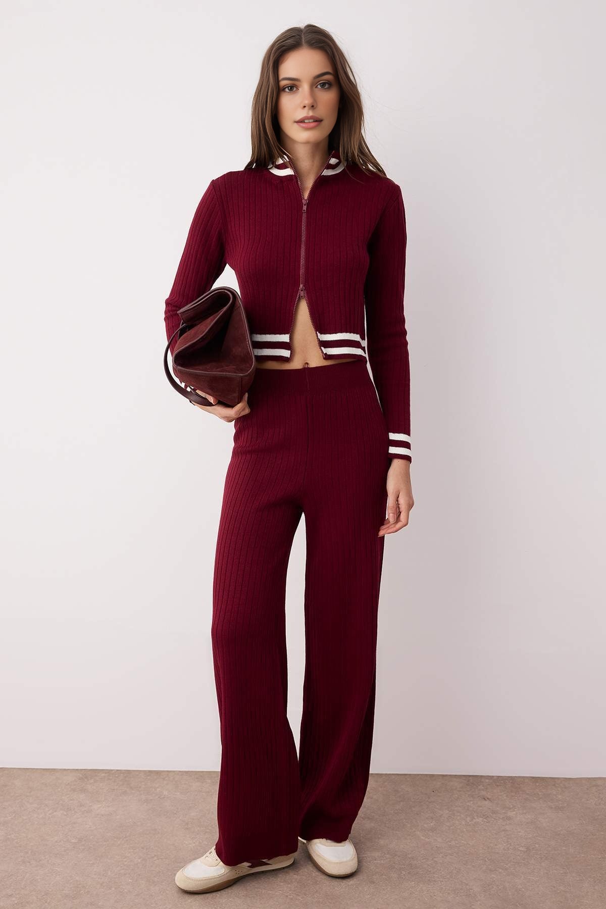2-Piece Zip-Up Knit Top & Pants Set