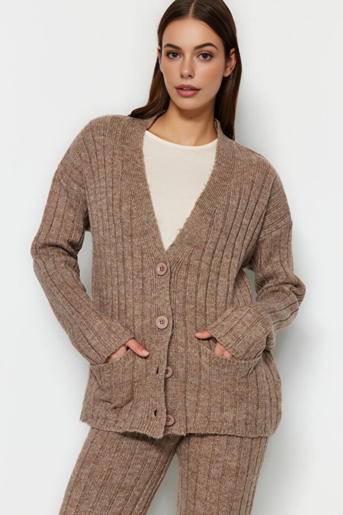 2-Piece Loose Fit Soft Texture Knit Top & Pants Set