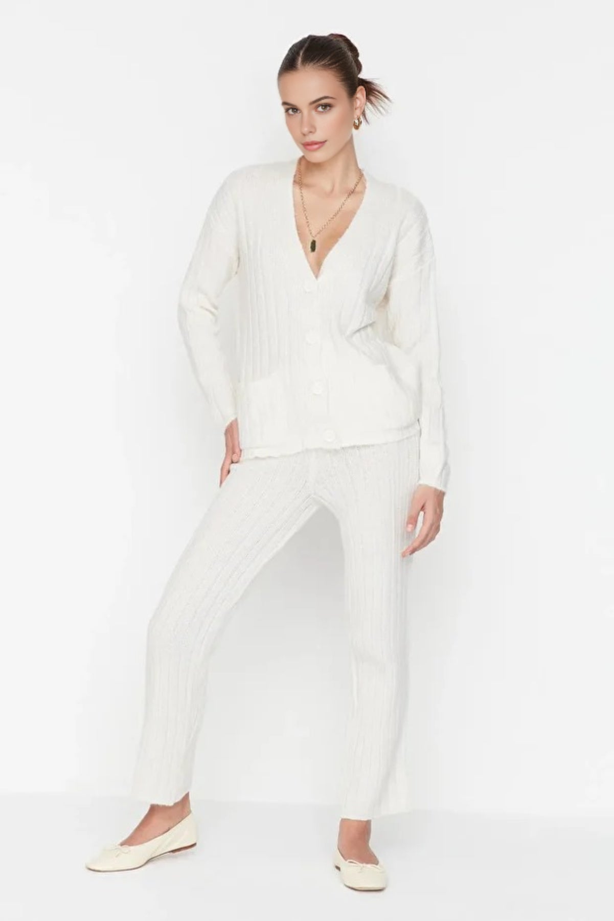 2-Piece Loose Fit Soft Texture Knit Top & Pants Set